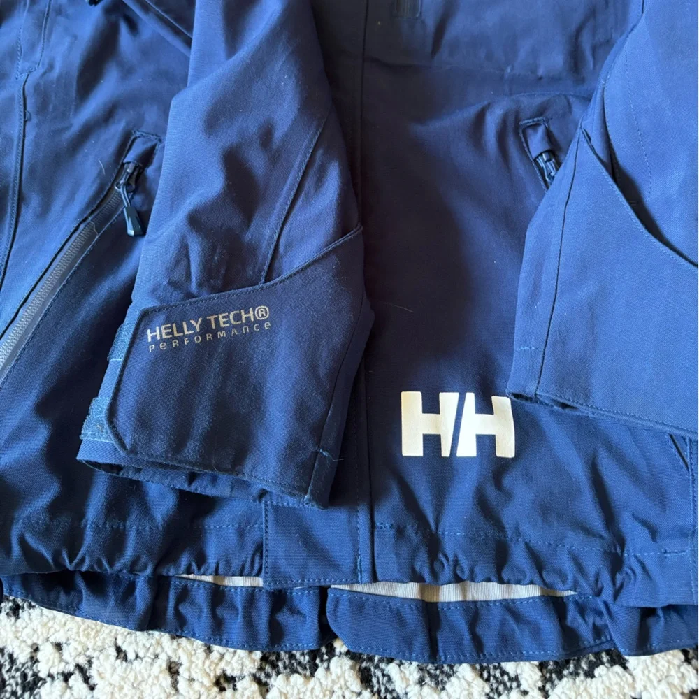 Helly Hansen Dark Blue and Orange Free Ride Team Ski Jacket Hooded Size 14